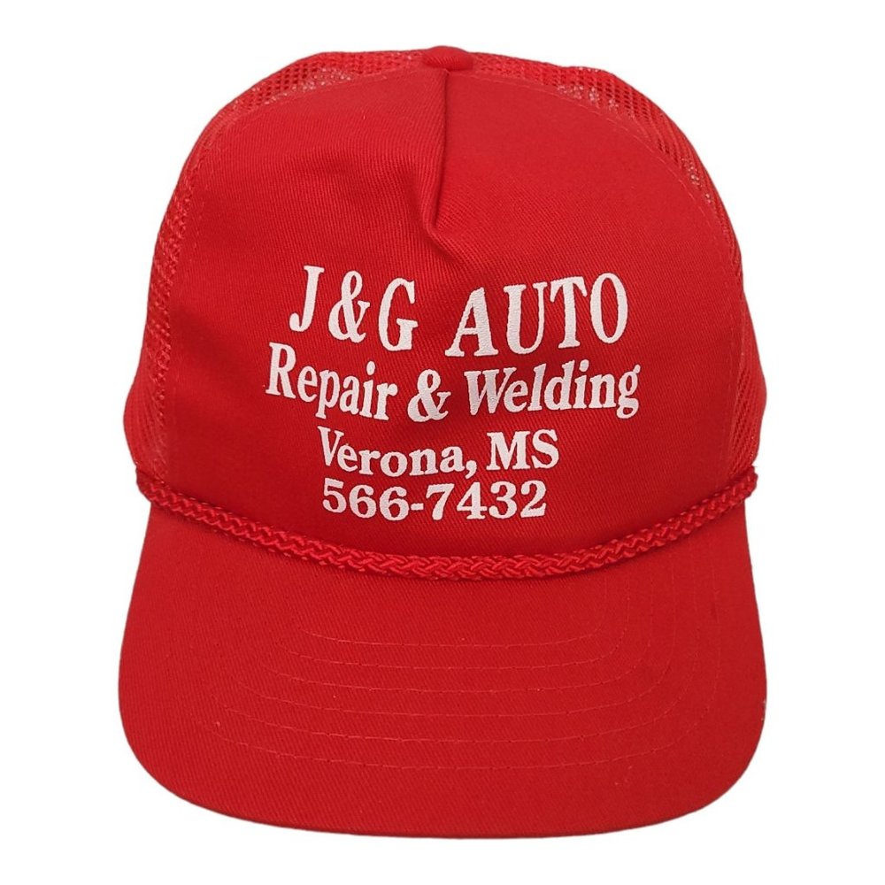 King Cap J G Auto Repair Welding Mesh Snapback Cap Trucker Printed Baseball Hat